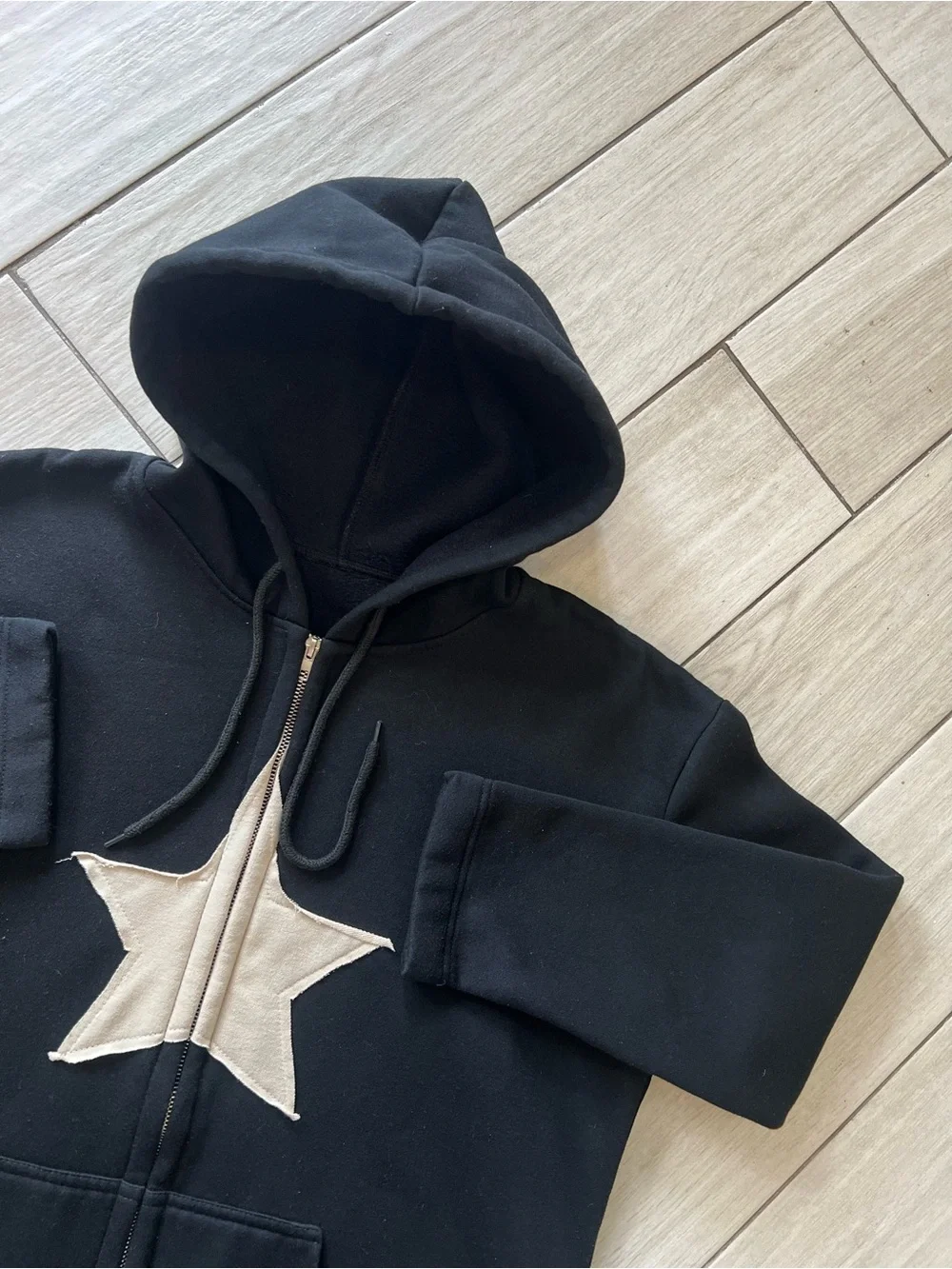 Star Zip Up Hoodie Y2K Style Black Size Medium